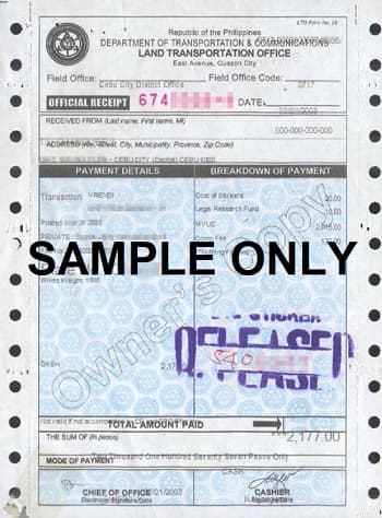 Sample LTO Official Receipt